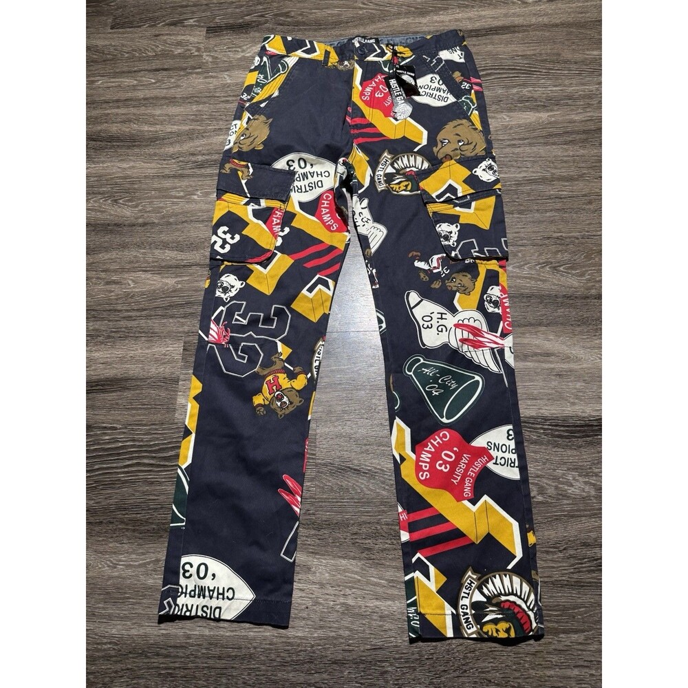 Hustle Gang Pants Mens 34 Blue Navy All over Print Brand New